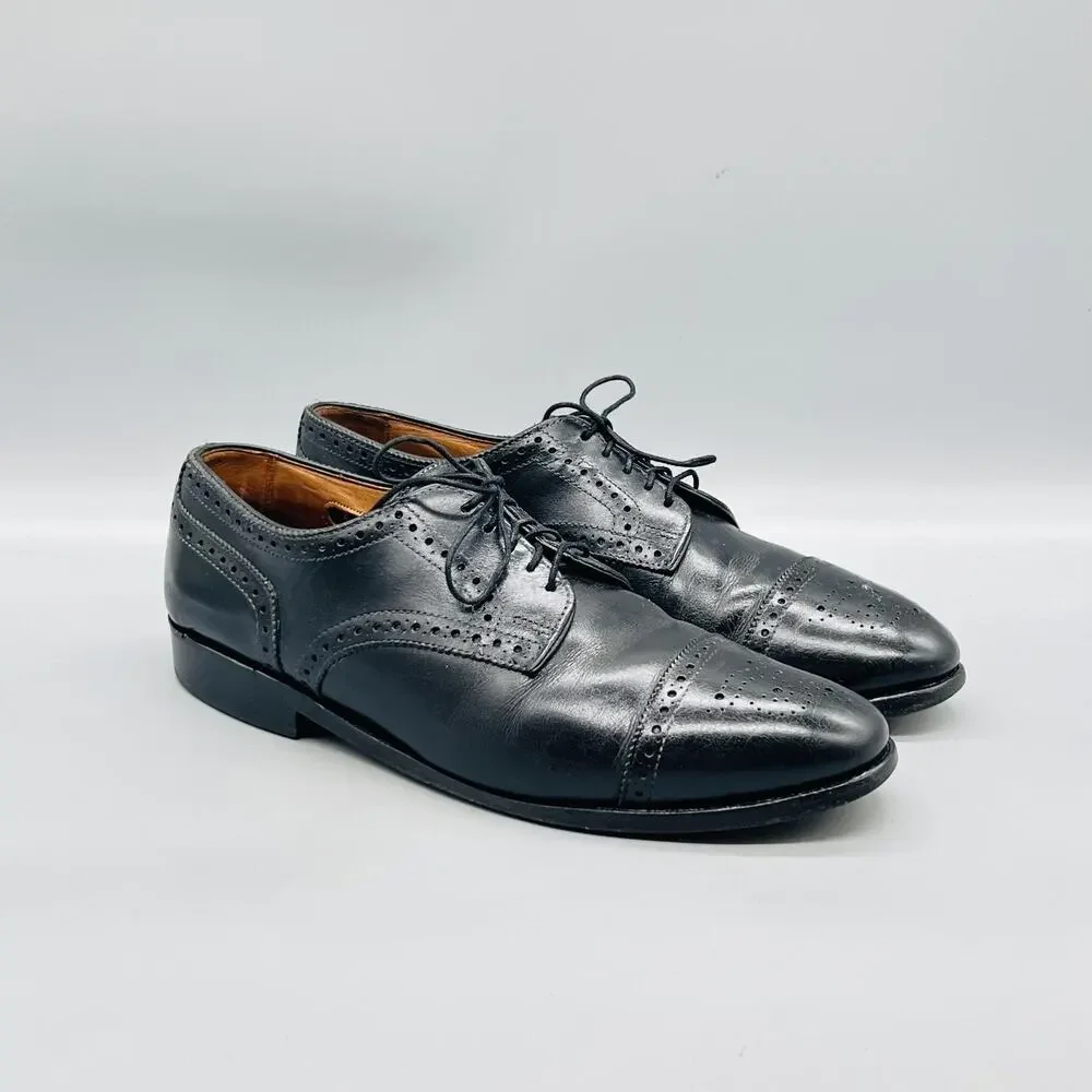 Allen Edmonds Shoes Mens 8.5 Black Leather Sanford Cap Toe Oxford Dress Brogue